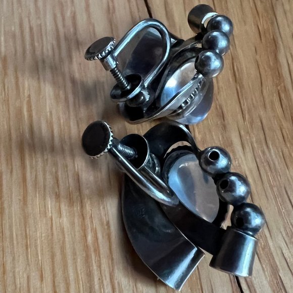 Walter Lampl Vintage Stamped Sterling Silver Moonstone Clip Earrings Excel Cond - Picture 8 of 16